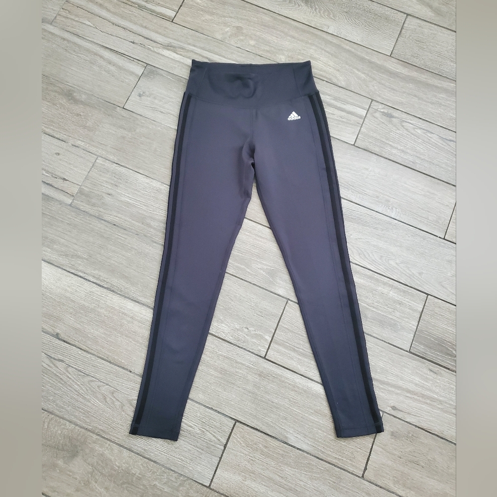 Adidas women' polyester spandex blend black gray Climalite leggings yoga pants M